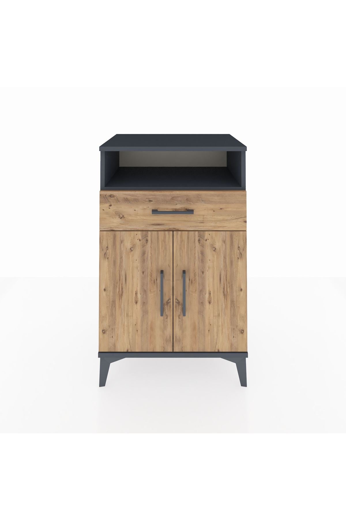 Hyperion Komodin 2 Raflı Tek Çekmeceli 2 Kapaklı 60x44x96 Antrasit-Çam