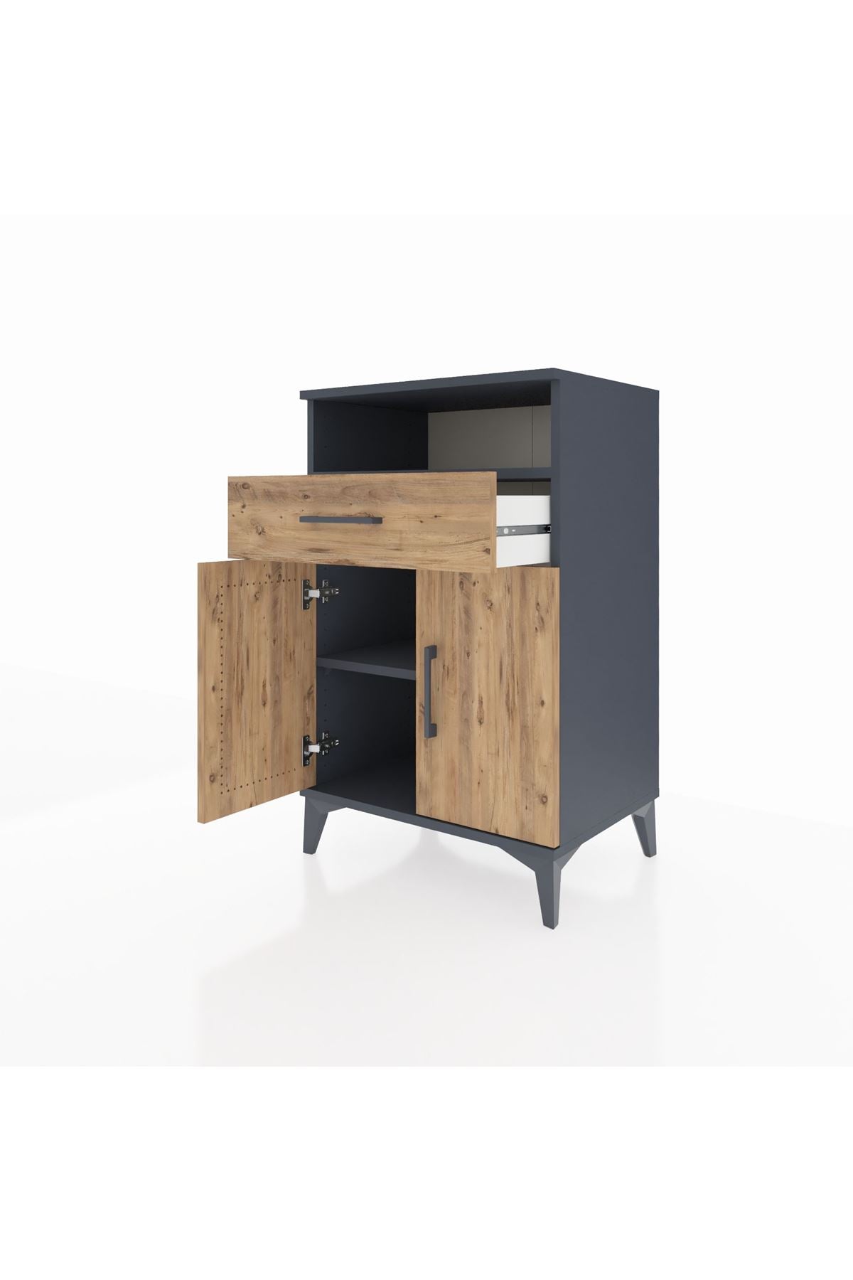 Hyperion Komodin 2 Raflı Tek Çekmeceli 2 Kapaklı 60x44x96 Antrasit-Çam