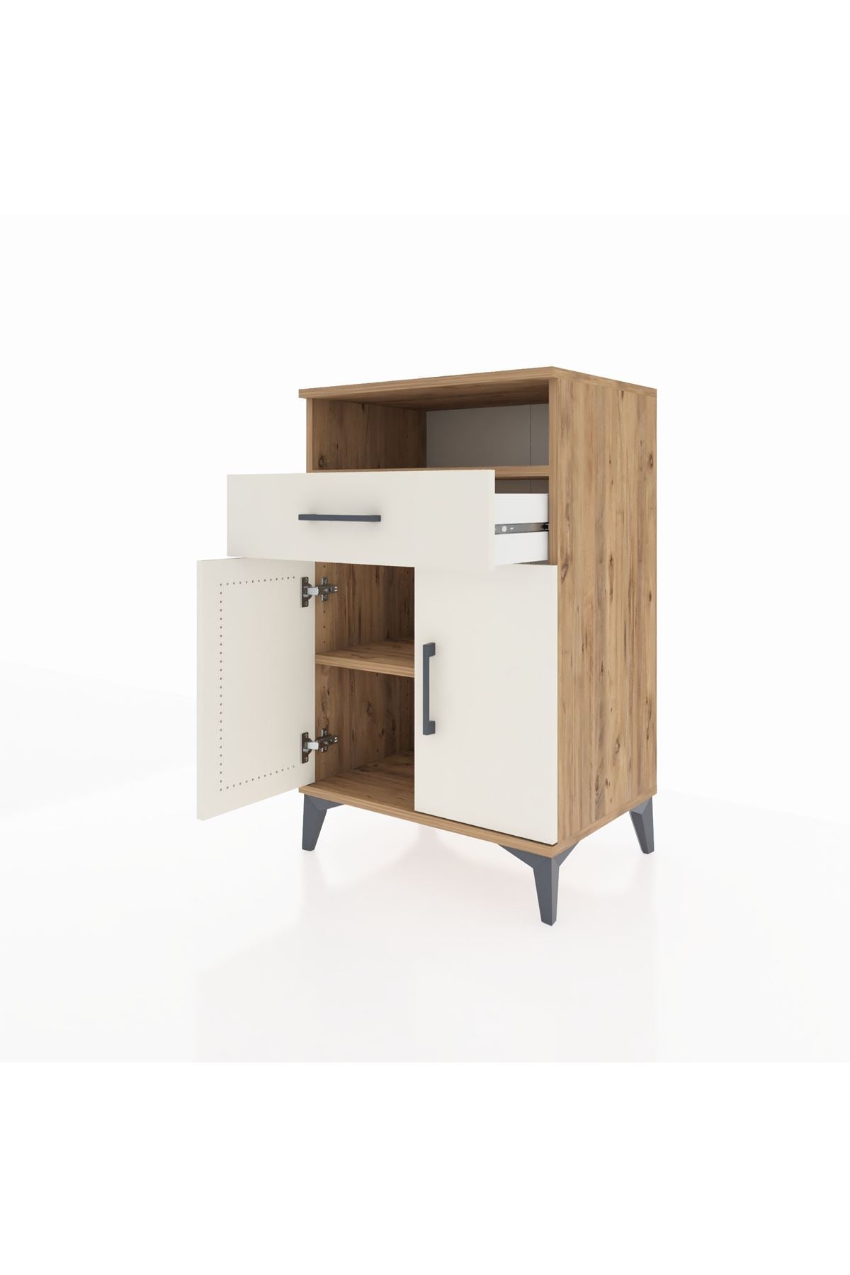 Hyperion Komodin 2 Raflı Tek Çekmeceli 2 Kapaklı 60x44x96 Çam-Aytaşı