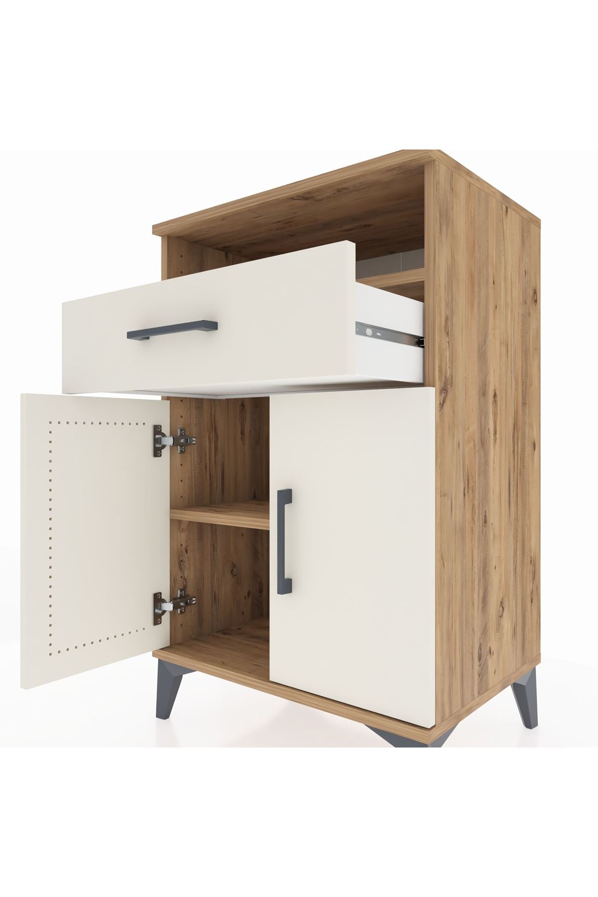 Hyperion Komodin 2 Raflı Tek Çekmeceli 2 Kapaklı 60x44x96 Çam-Aytaşı