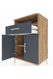 Hyperion Komodin 2 Raflı Tek Çekmeceli 2 Kapaklı 60x44x96 Çam-Antrasit
