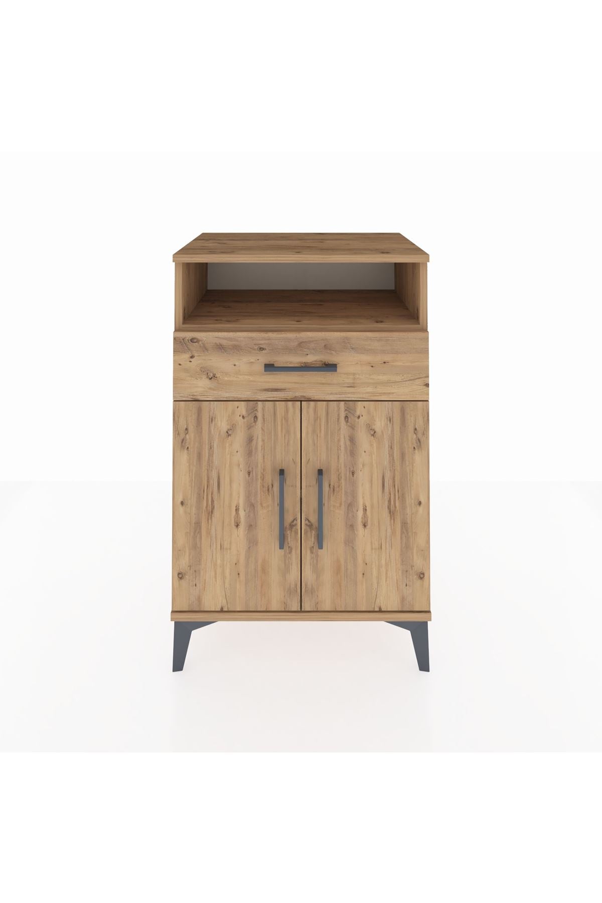 Hyperion Komodin 2 Raflı Tek Çekmeceli 2 Kapaklı 60x44x96 Çam-Çam