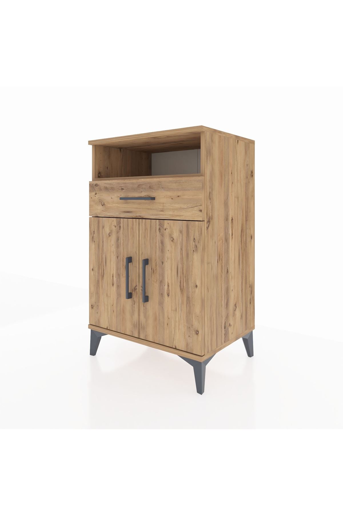 Hyperion Komodin 2 Raflı Tek Çekmeceli 2 Kapaklı 60x44x96 Çam-Çam