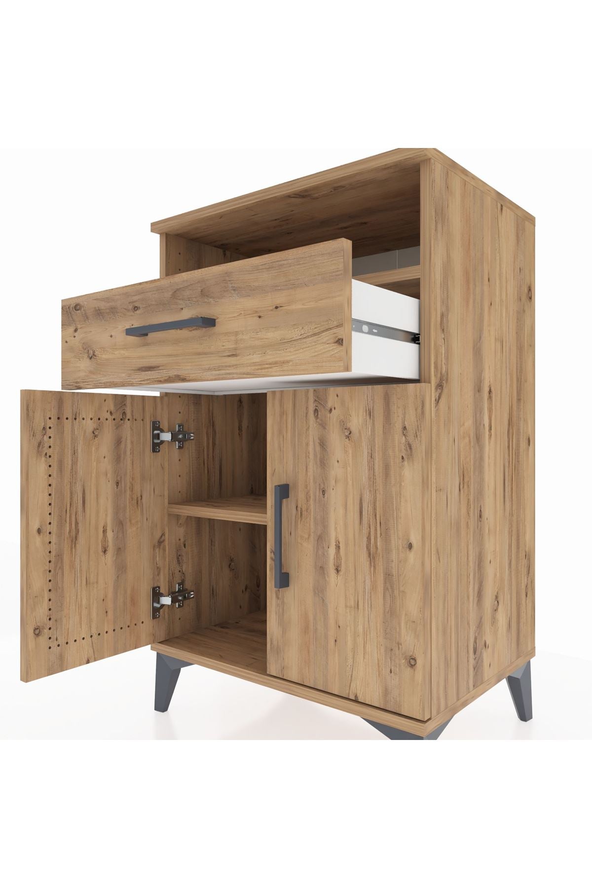 Hyperion Komodin 2 Raflı Tek Çekmeceli 2 Kapaklı 60x44x96 Çam-Çam