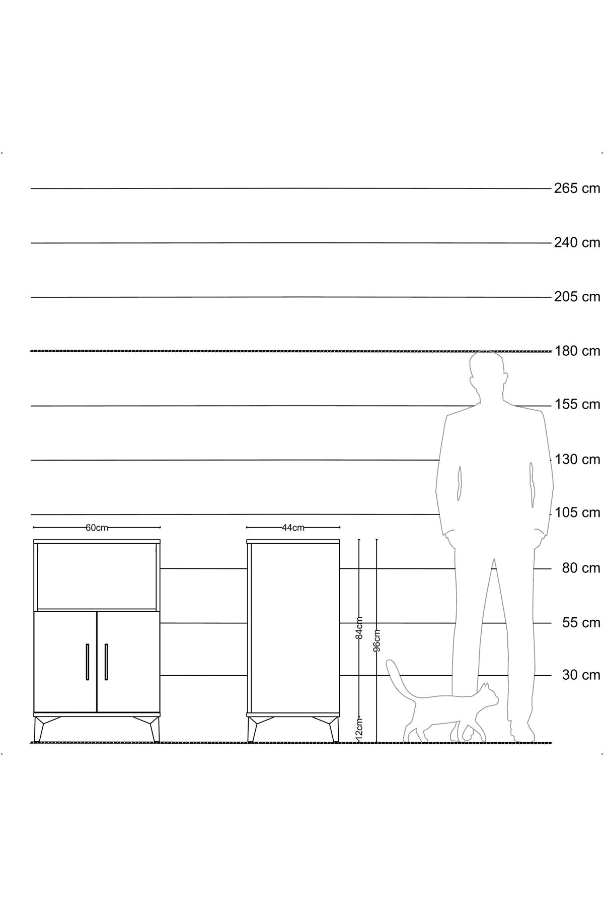 Hyperion Komodin 2 Raflı 2 Kapaklı 60x44x96 Çam-Antrasit