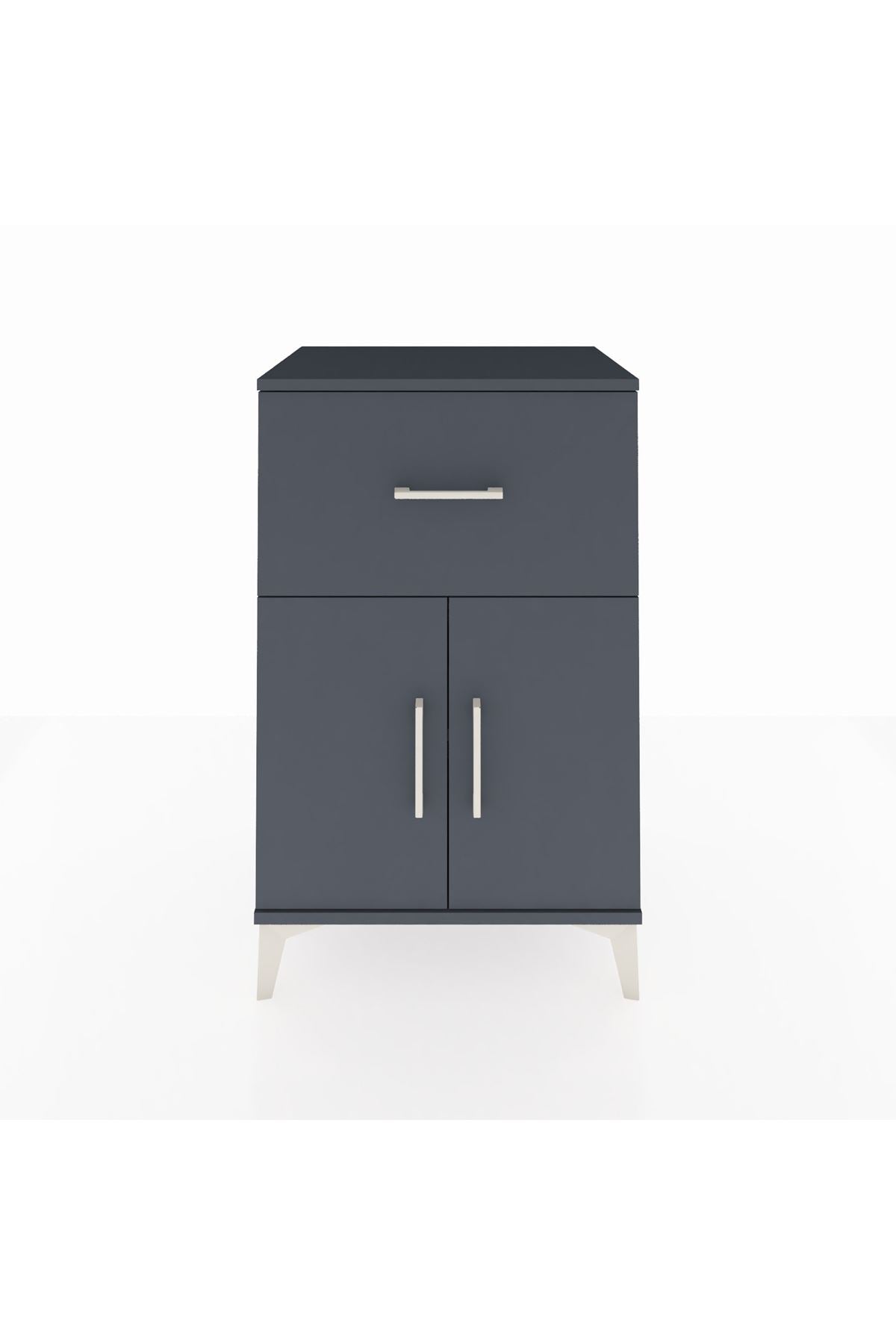 Hyperion Komodin Tek Raflı Tek Çekmeceli 2 Kapaklı 60x44x96 Antrasit-Antrasit