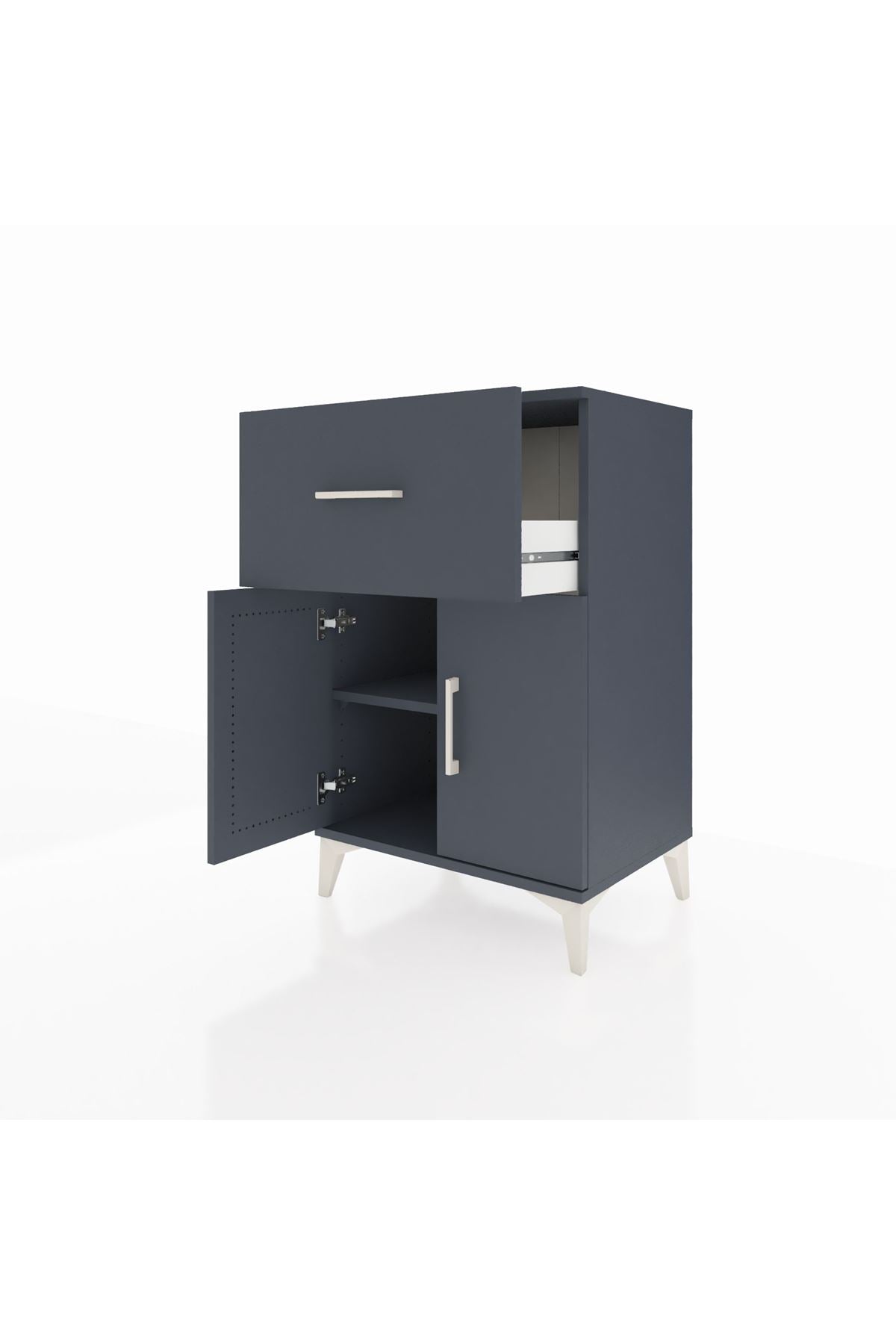 Hyperion Komodin Tek Raflı Tek Çekmeceli 2 Kapaklı 60x44x96 Antrasit-Antrasit