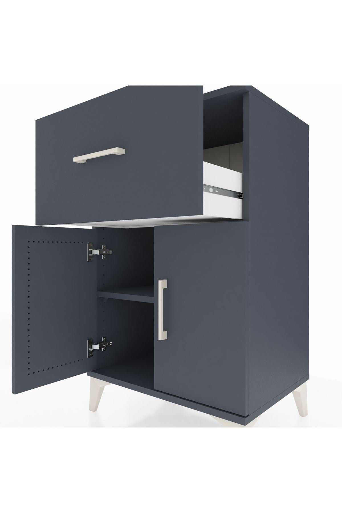 Hyperion Komodin Tek Raflı Tek Çekmeceli 2 Kapaklı 60x44x96 Antrasit-Antrasit