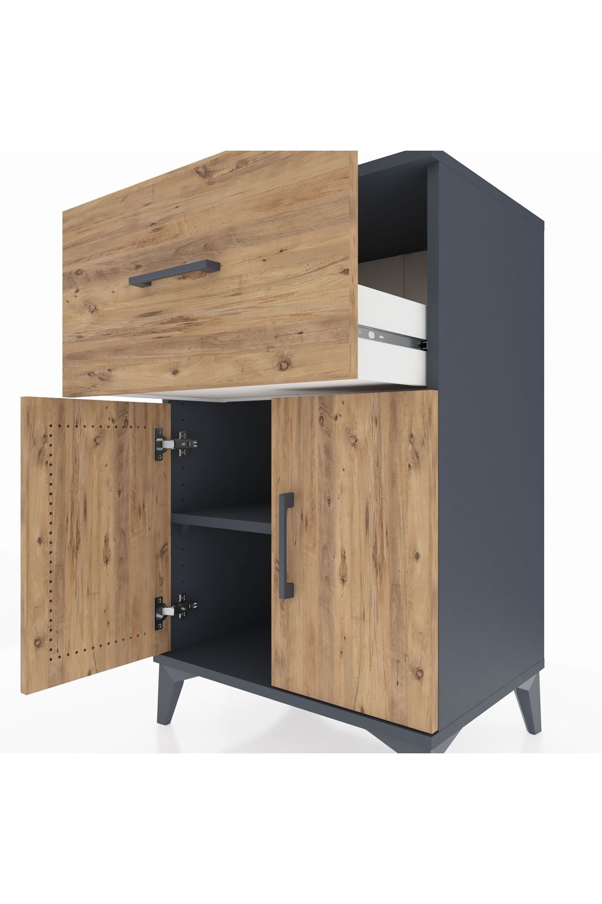 Hyperion Komodin Tek Raflı Tek Çekmeceli 2 Kapaklı 60x44x96 Antrasit-Çam