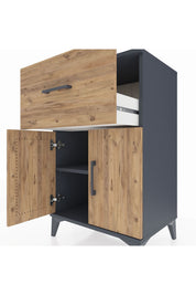 Hyperion Komodin Tek Raflı Tek Çekmeceli 2 Kapaklı 60x44x96 Antrasit-Çam