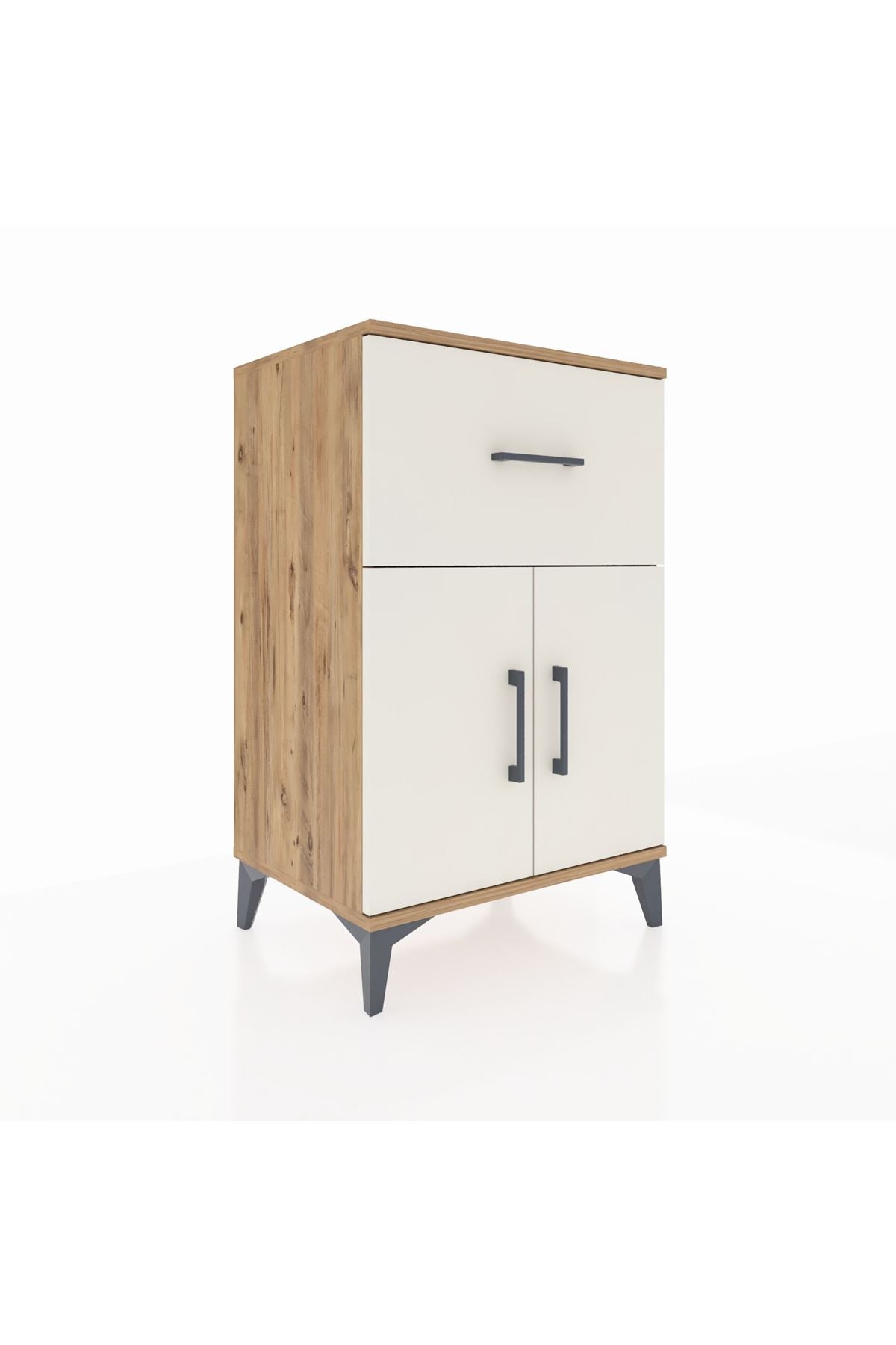 Hyperion Komodin Tek Raflı Tek Çekmeceli 2 Kapaklı 60x44x96 Çam-Aytaşı