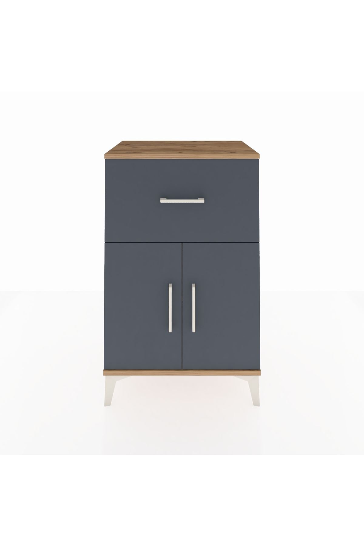 Hyperion Komodin Tek Raflı Tek Çekmeceli 2 Kapaklı 60x44x96 Çam-Antrasit