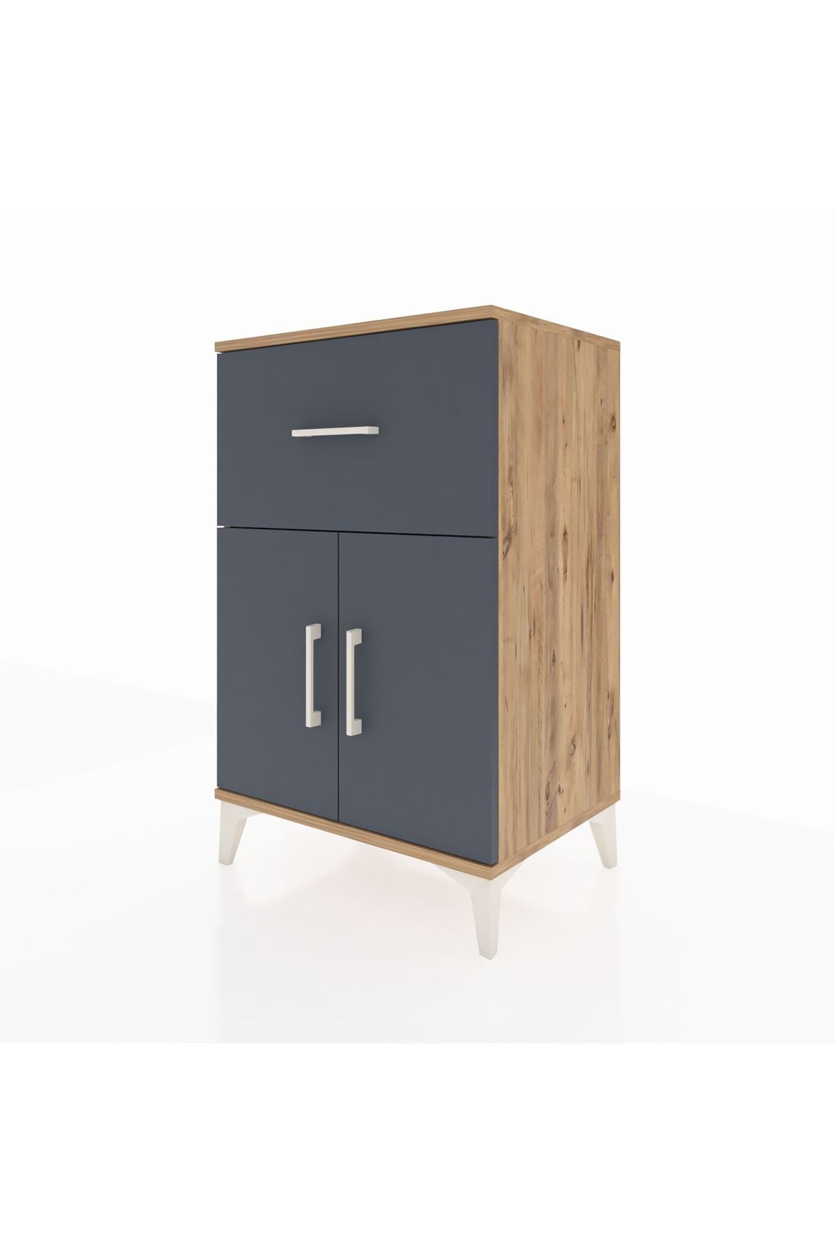 Hyperion Komodin Tek Raflı Tek Çekmeceli 2 Kapaklı 60x44x96 Çam-Antrasit