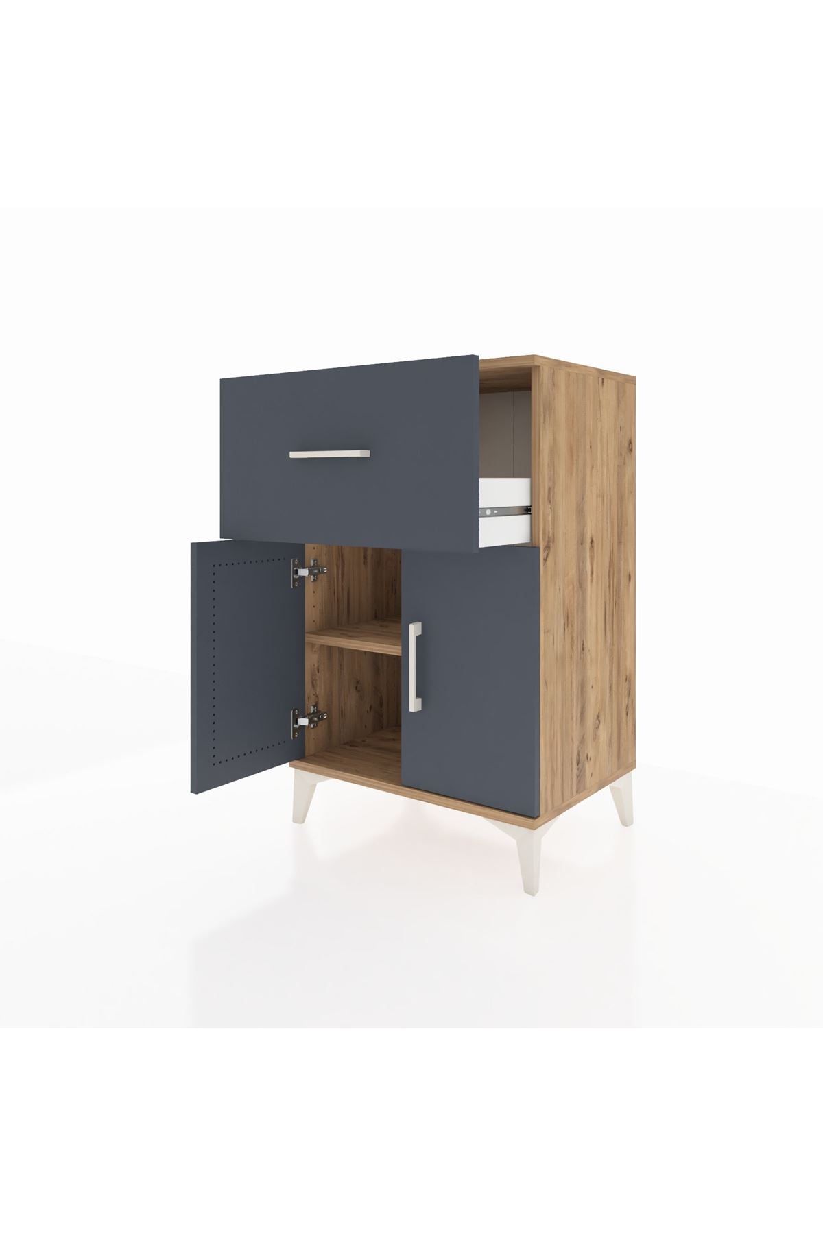 Hyperion Komodin Tek Raflı Tek Çekmeceli 2 Kapaklı 60x44x96 Çam-Antrasit