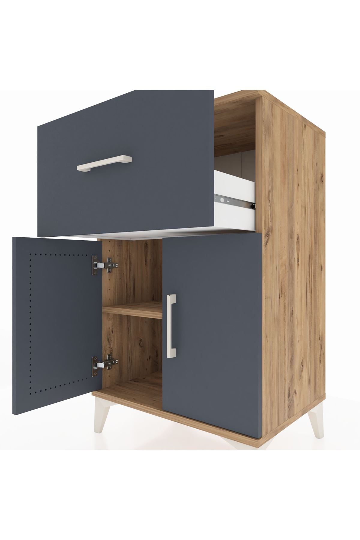 Hyperion Komodin Tek Raflı Tek Çekmeceli 2 Kapaklı 60x44x96 Çam-Antrasit