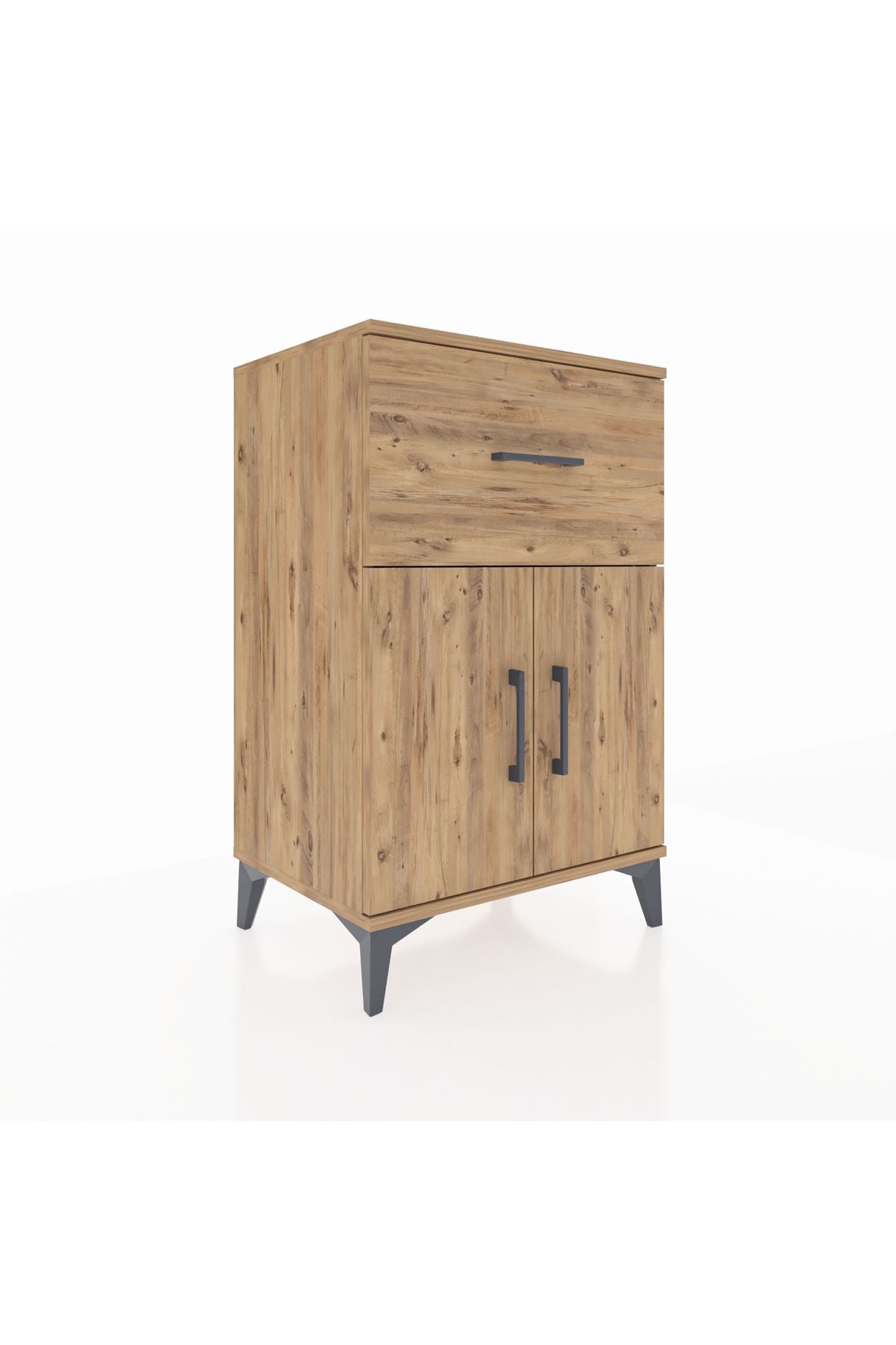 Hyperion Komodin Tek Raflı Tek Çekmeceli 2 Kapaklı 60x44x96 Çam-Çam