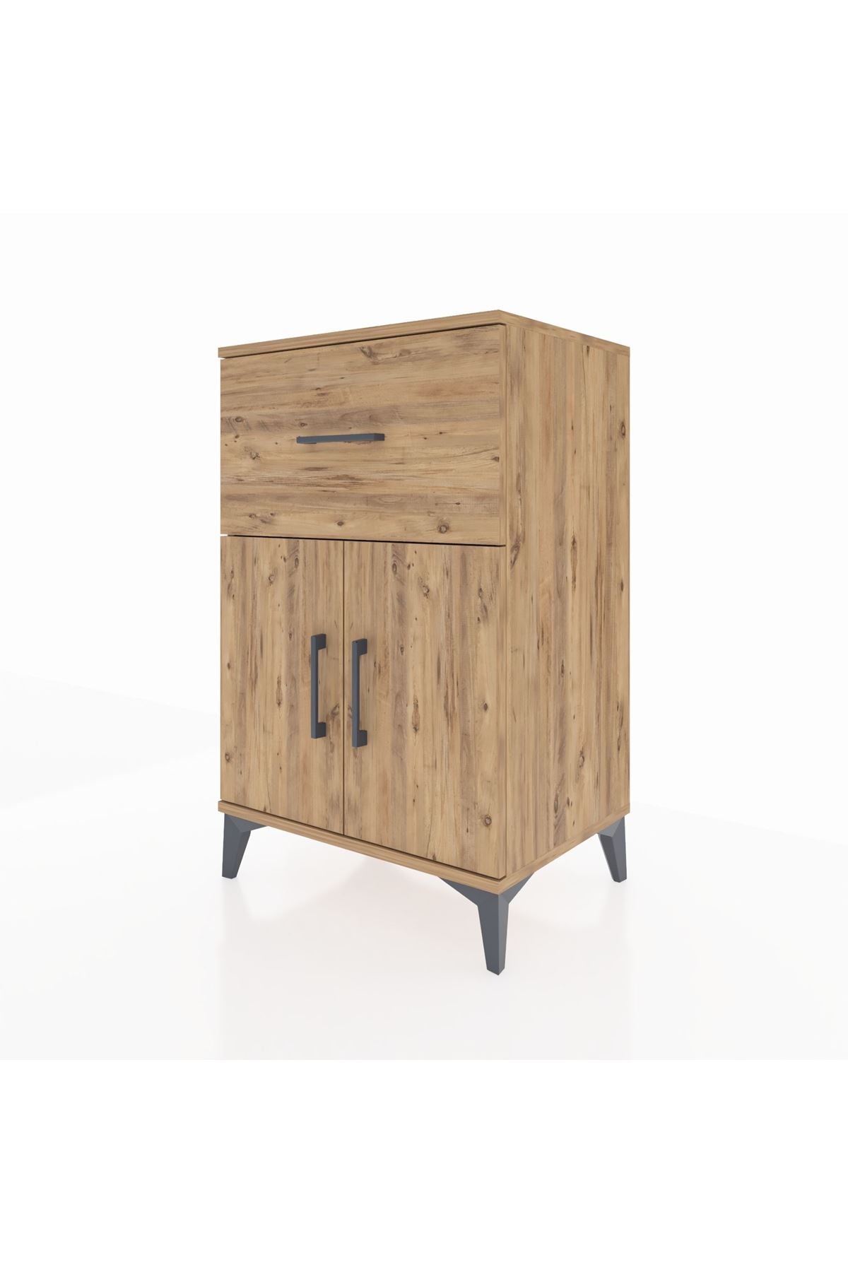 Hyperion Komodin Tek Raflı Tek Çekmeceli 2 Kapaklı 60x44x96 Çam-Çam