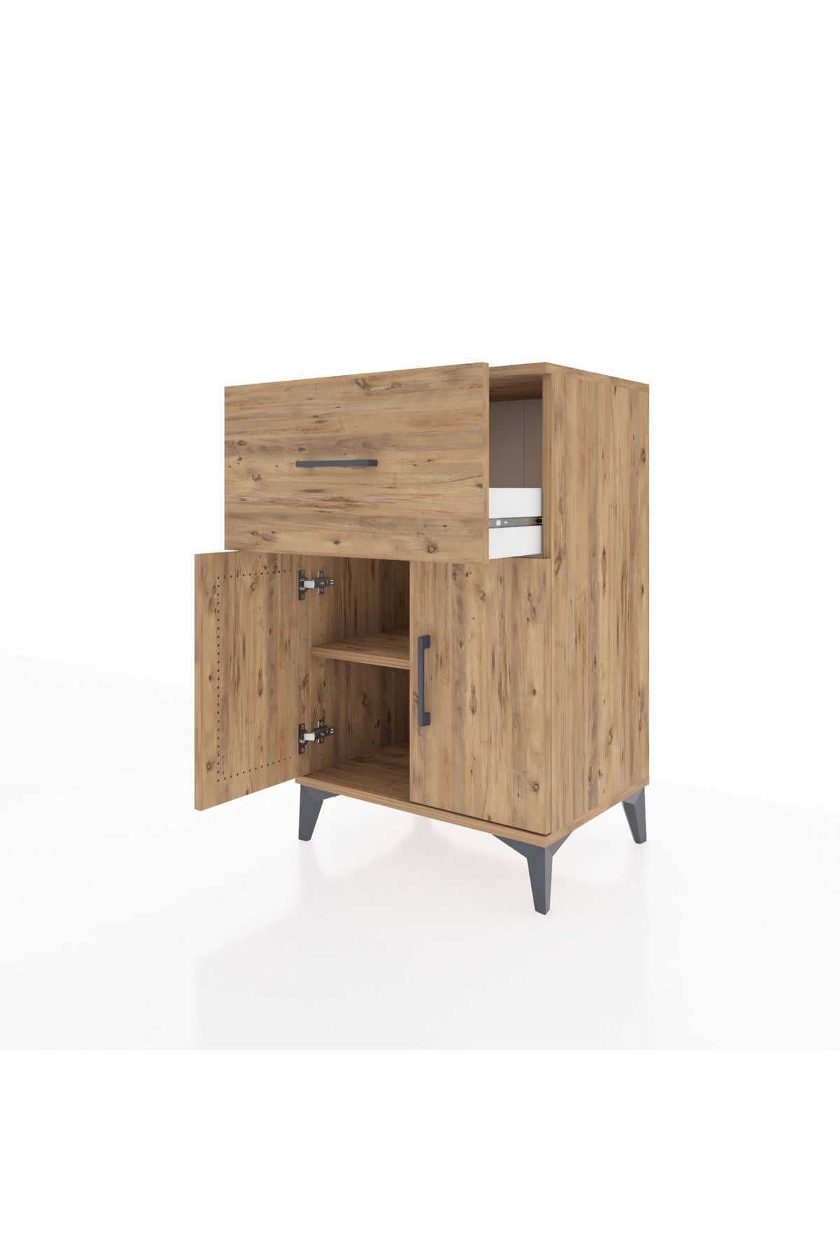 Hyperion Komodin Tek Raflı Tek Çekmeceli 2 Kapaklı 60x44x96 Çam-Çam