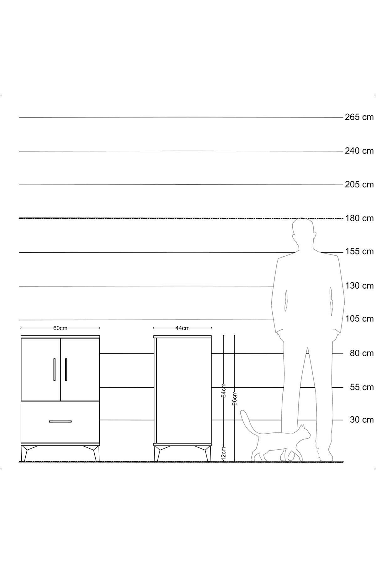 Hyperion Komodin 2 Raflı Tek Çekmeceli 2 Kapaklı 60x44x96 Aytaşı-Antrasit