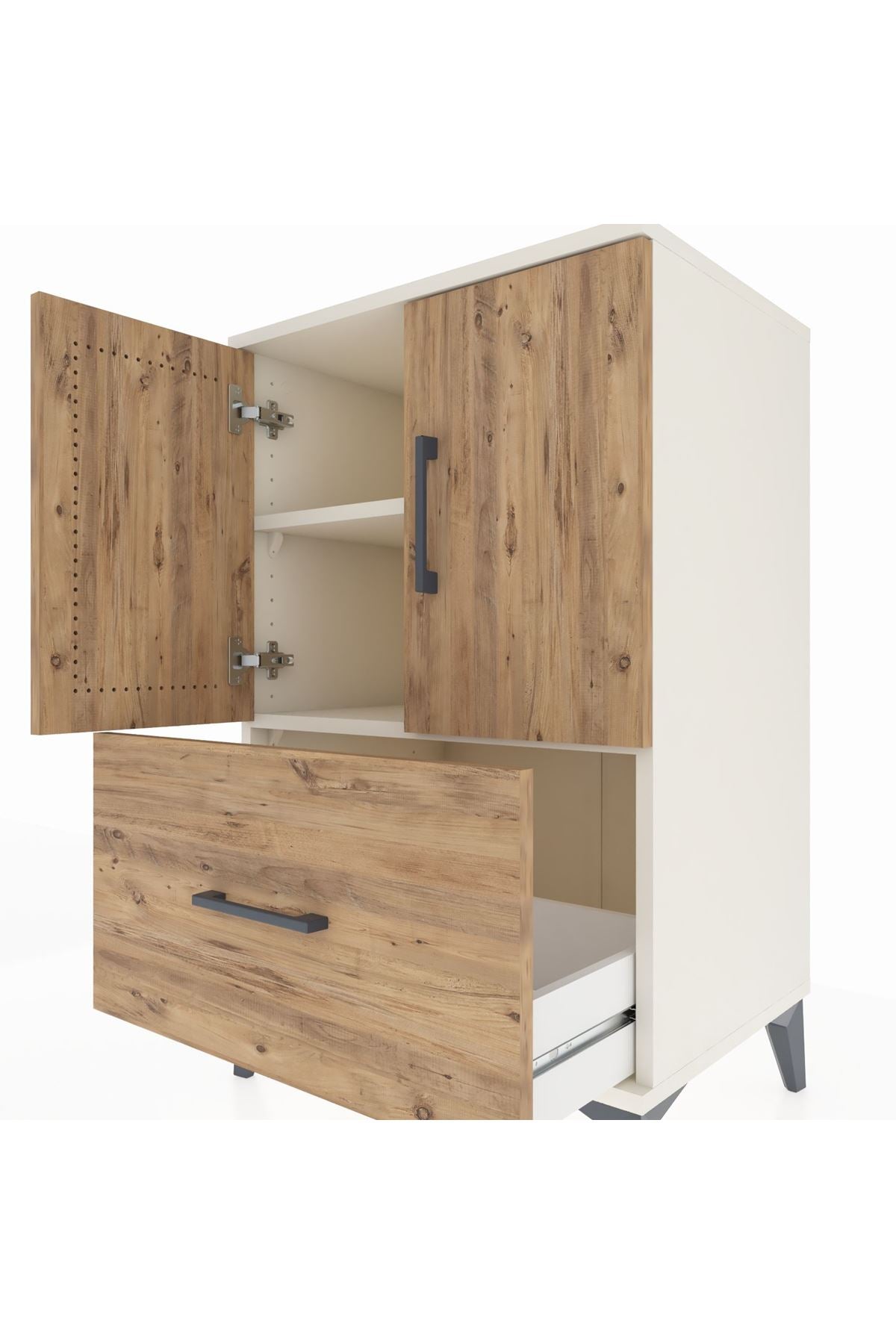 Hyperion Komodin 2 Raflı Tek Çekmeceli 2 Kapaklı 60x44x96 Aytaşı-Çam