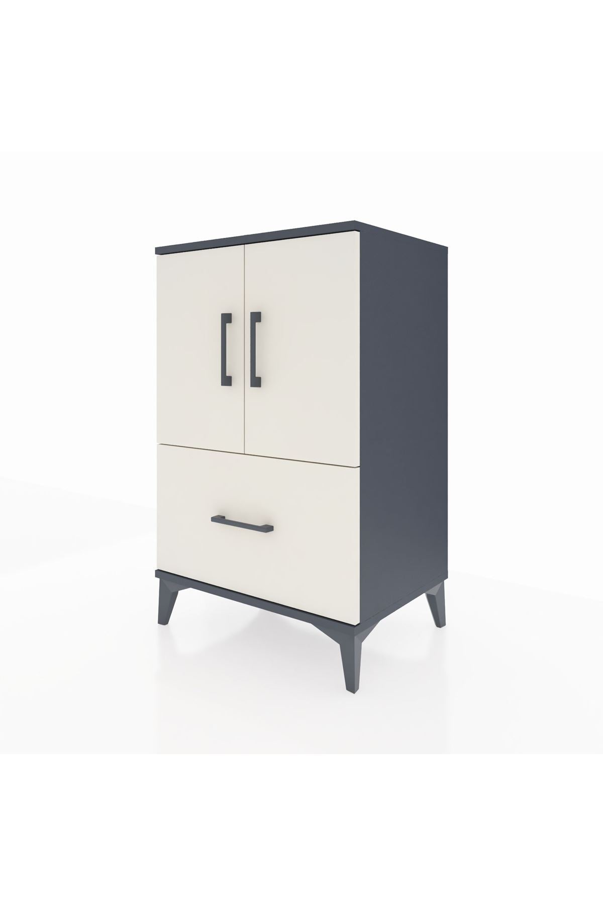 Hyperion Komodin 2 Raflı Tek Çekmeceli 2 Kapaklı 60x44x96 Antrasit-Aytaşı