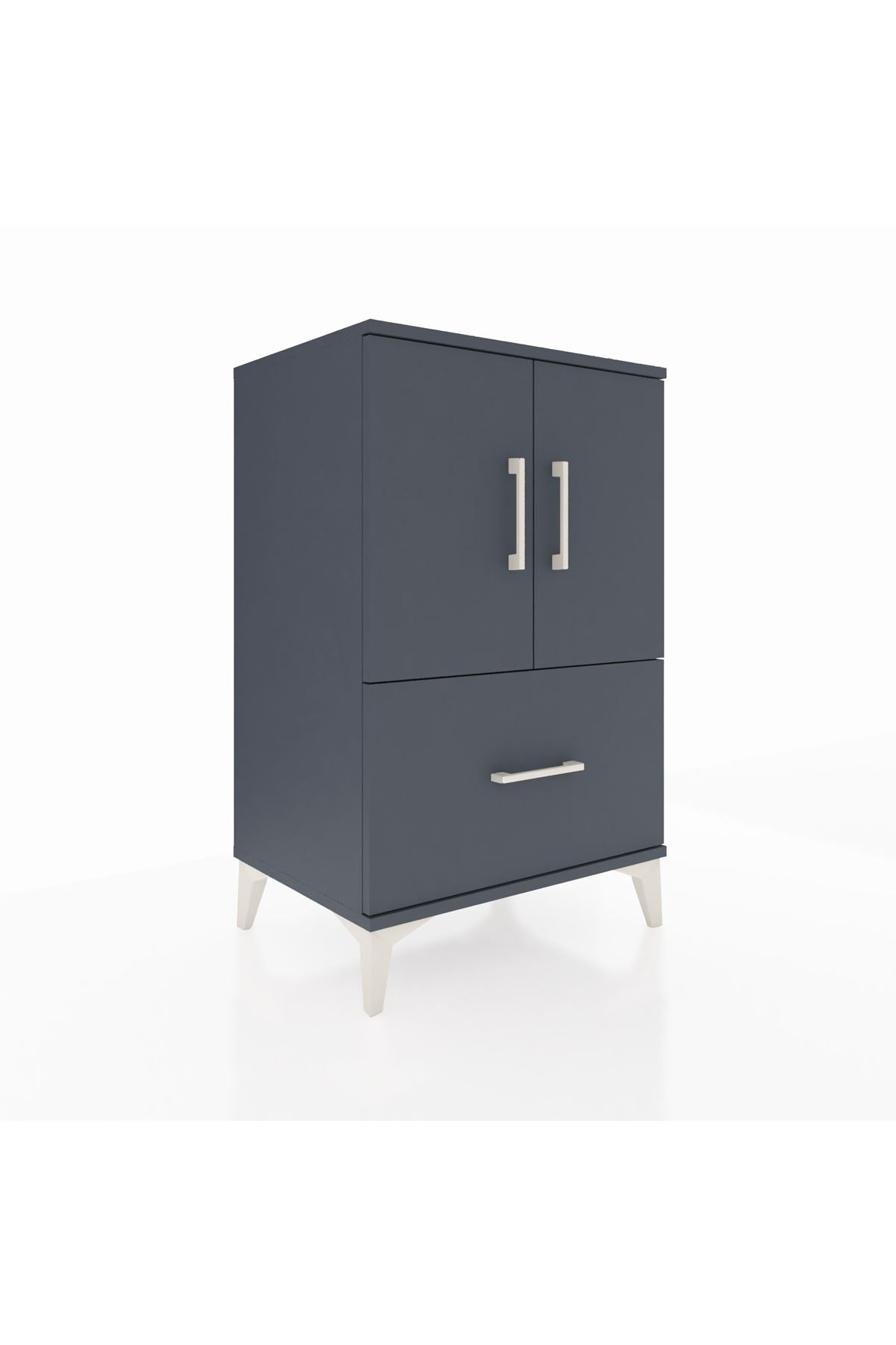 Hyperion Komodin 2 Raflı Tek Çekmeceli 2 Kapaklı 60x44x96 Antrasit-Antrasit