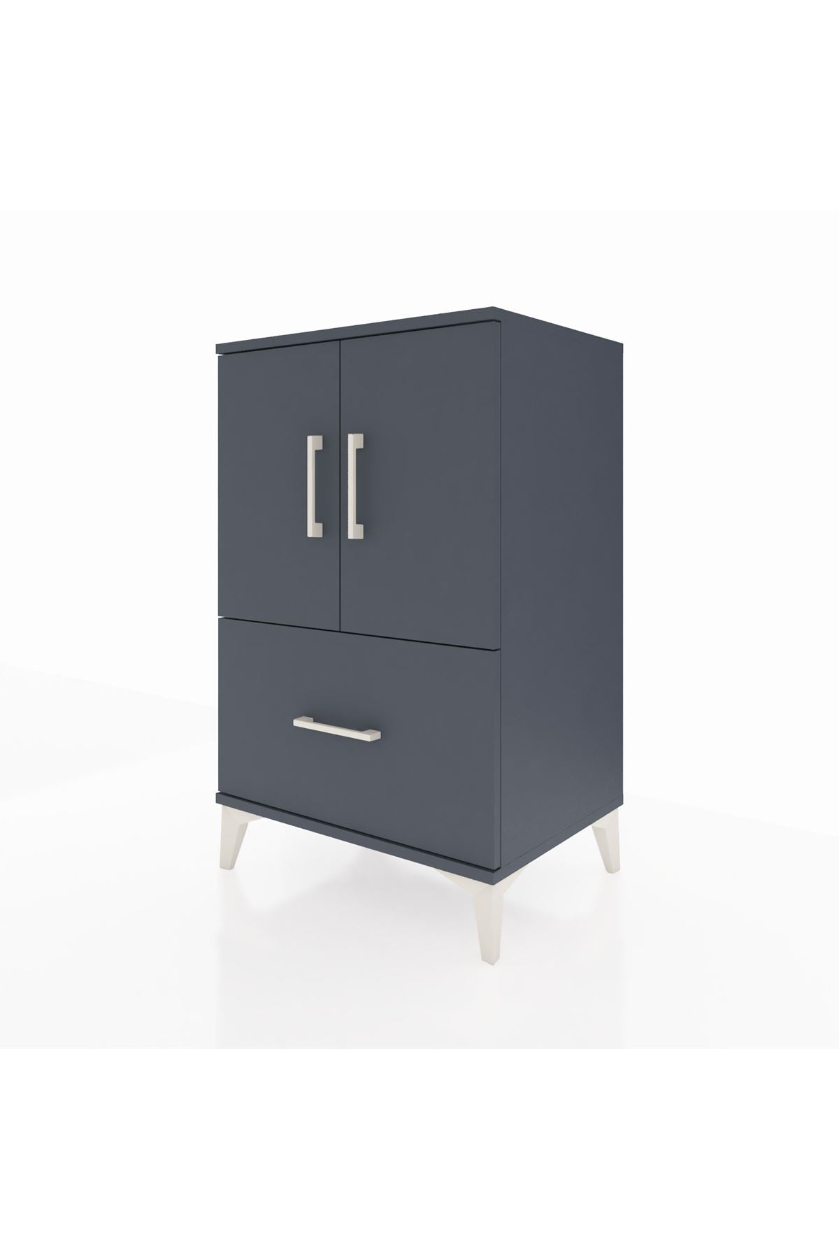 Hyperion Komodin 2 Raflı Tek Çekmeceli 2 Kapaklı 60x44x96 Antrasit-Antrasit