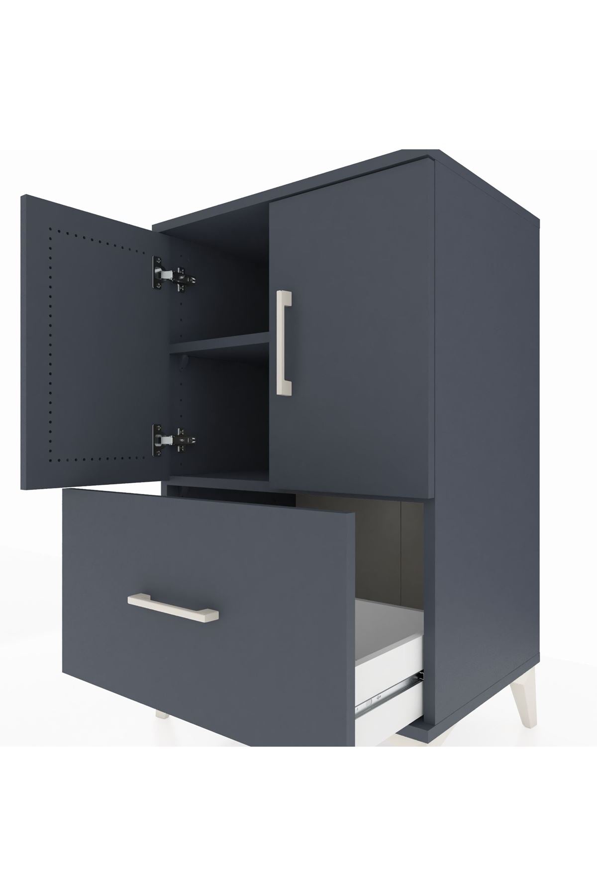 Hyperion Komodin 2 Raflı Tek Çekmeceli 2 Kapaklı 60x44x96 Antrasit-Antrasit