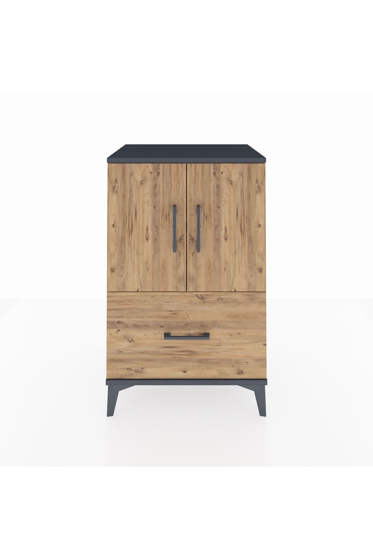 Hyperion Komodin 2 Raflı Tek Çekmeceli 2 Kapaklı 60x44x96 Antrasit-Çam