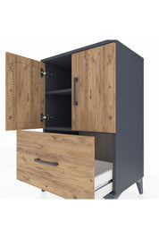 Hyperion Komodin 2 Raflı Tek Çekmeceli 2 Kapaklı 60x44x96 Antrasit-Çam