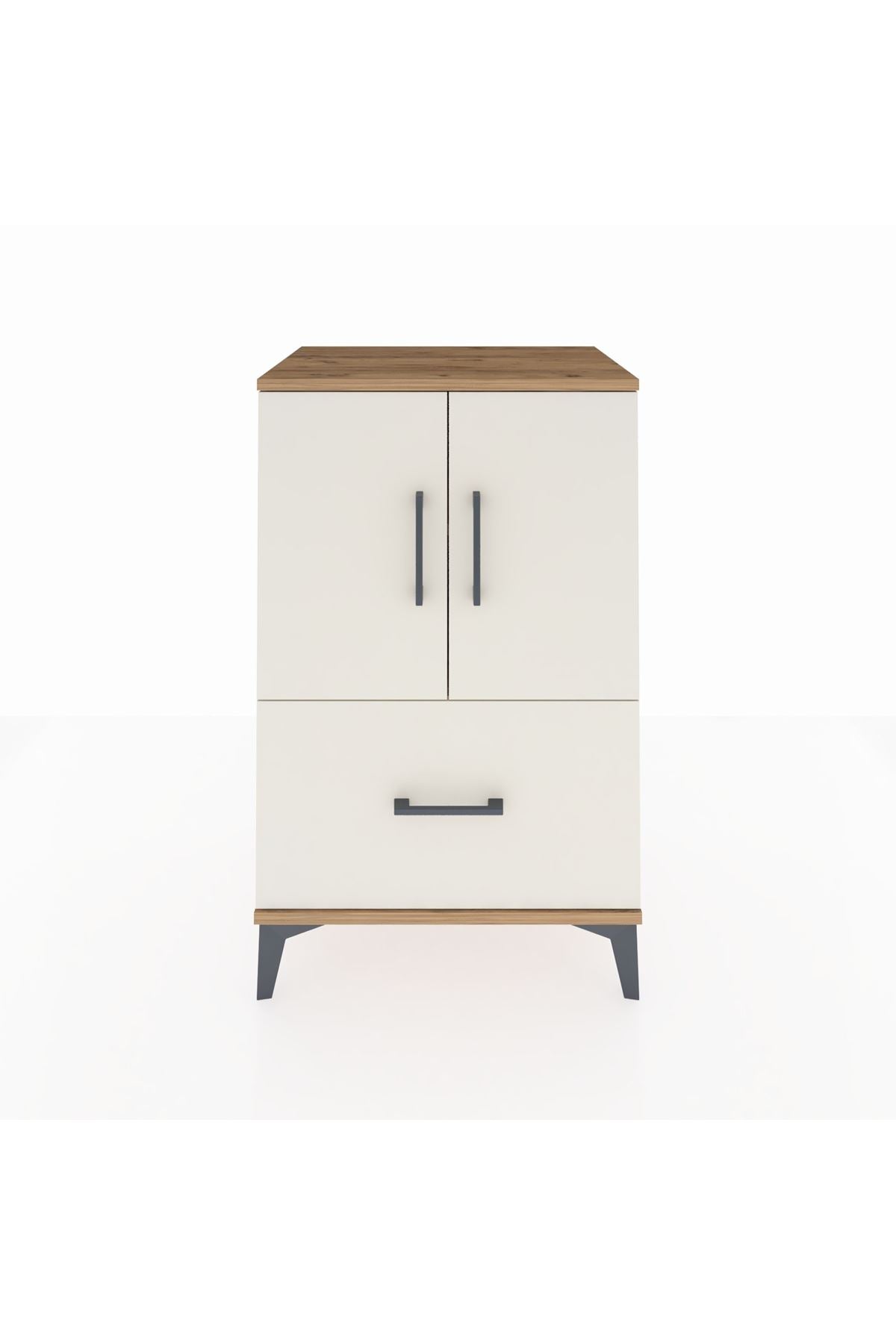 Hyperion Komodin 2 Raflı Tek Çekmeceli 2 Kapaklı 60x44x96 Çam-Aytaşı