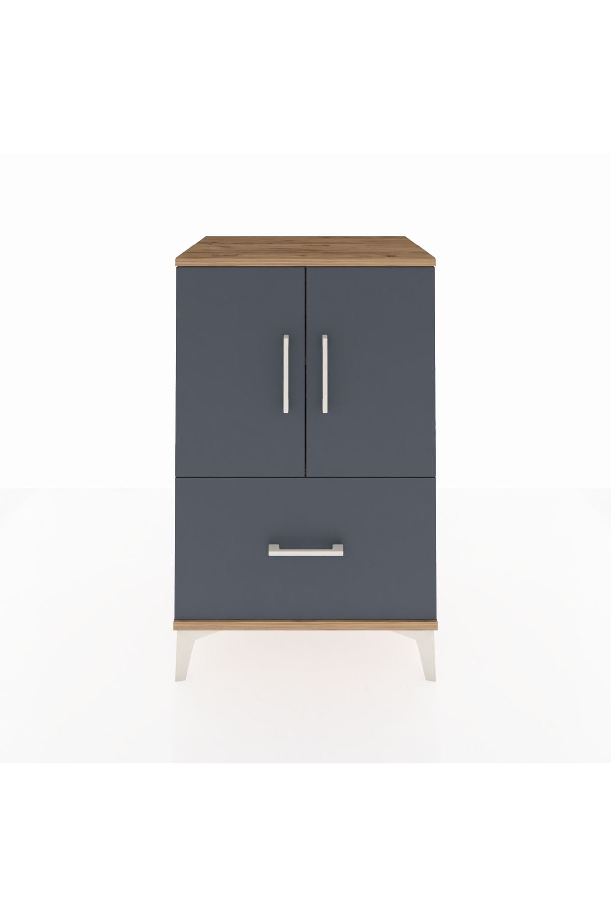 Hyperion Komodin 2 Raflı Tek Çekmeceli 2 Kapaklı 60x44x96 Çam-Antrasit