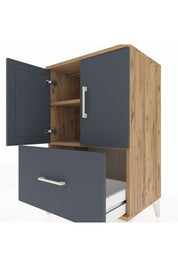 Hyperion Komodin 2 Raflı Tek Çekmeceli 2 Kapaklı 60x44x96 Çam-Antrasit