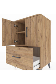 Hyperion Komodin 2 Raflı Tek Çekmeceli 2 Kapaklı 60x44x96 Çam-Çam