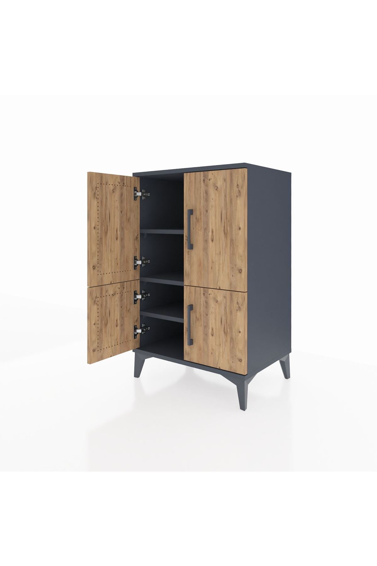 Hyperion Komodin 3 Raflı 4 Kapaklı 60x44x96 Antrasit-Çam