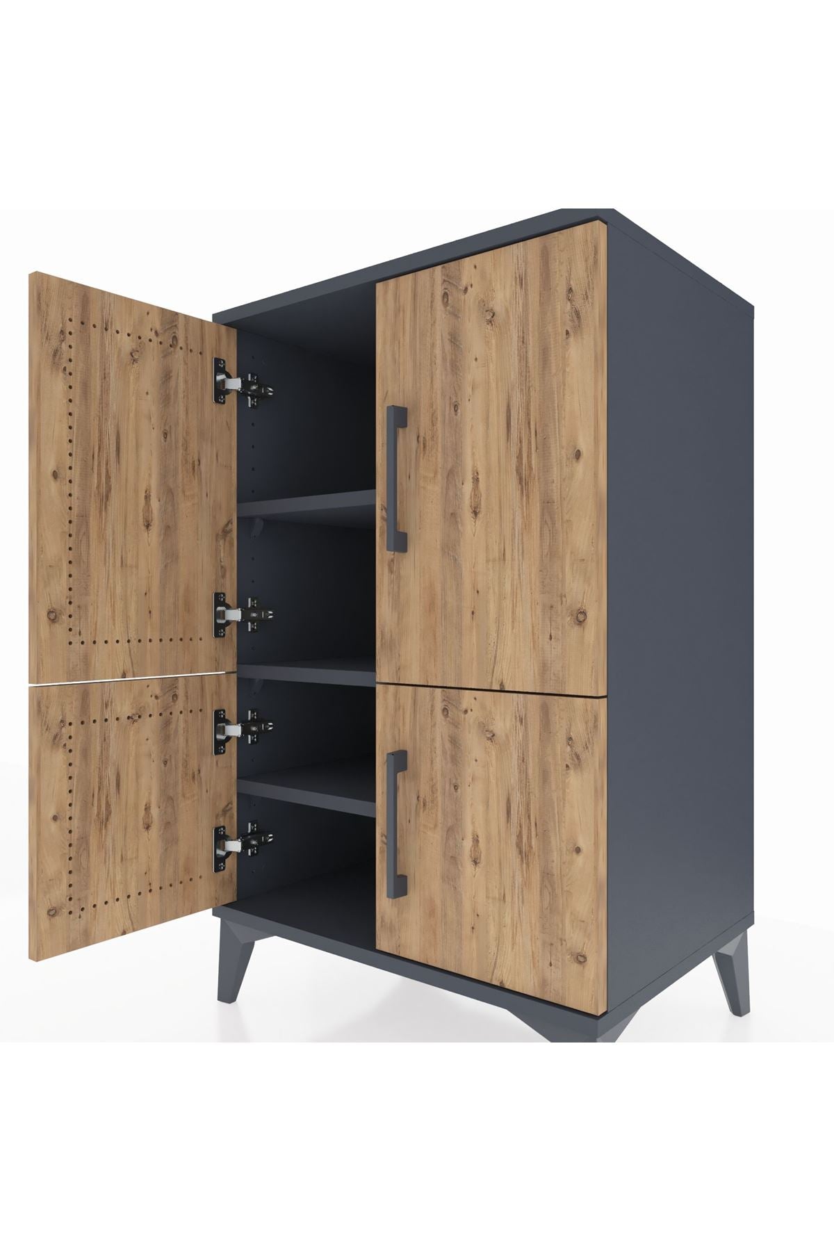 Hyperion Komodin 3 Raflı 4 Kapaklı 60x44x96 Antrasit-Çam