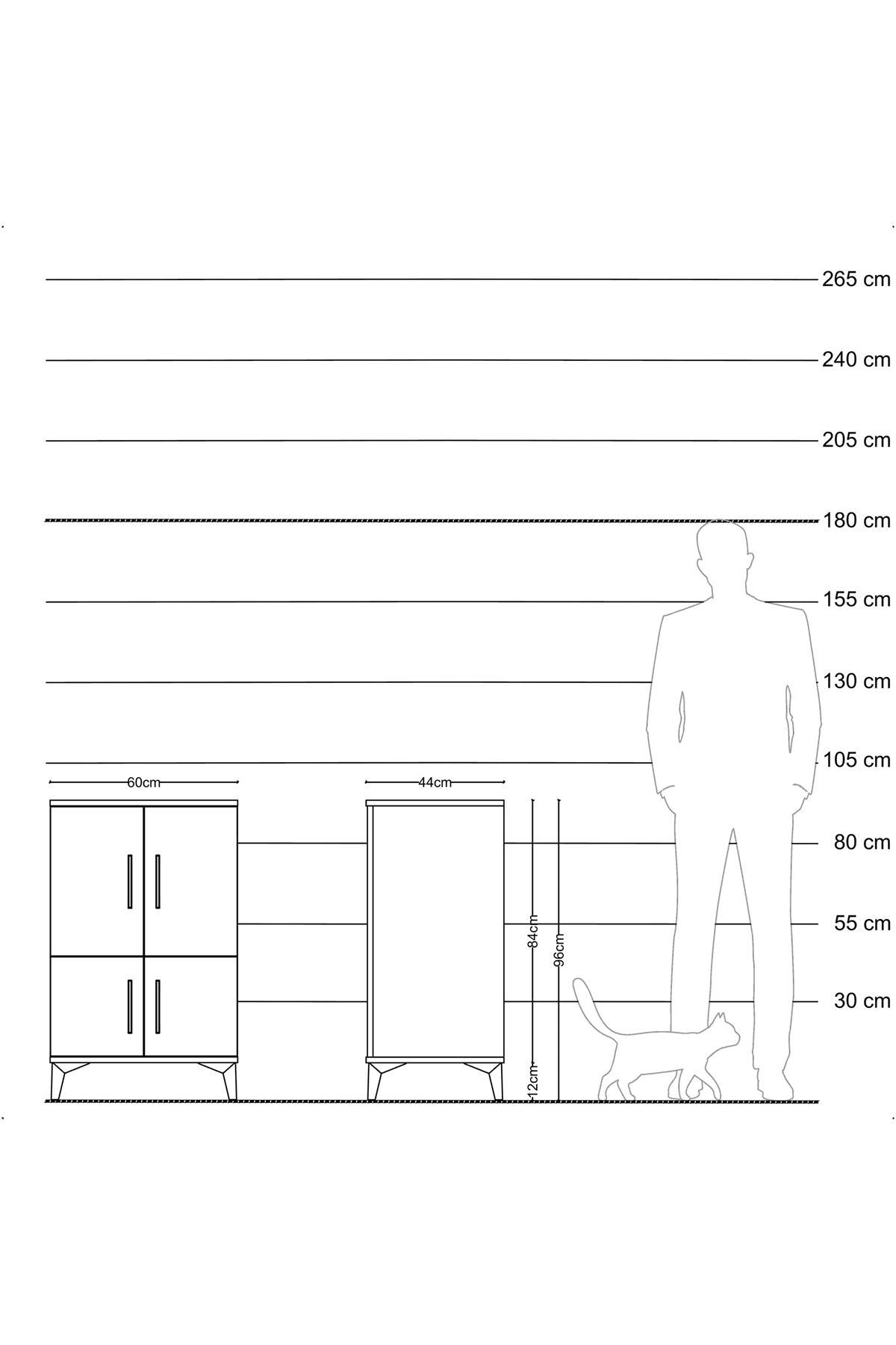Hyperion Komodin 3 Raflı 4 Kapaklı 60x44x96 Çam-Aytaşı