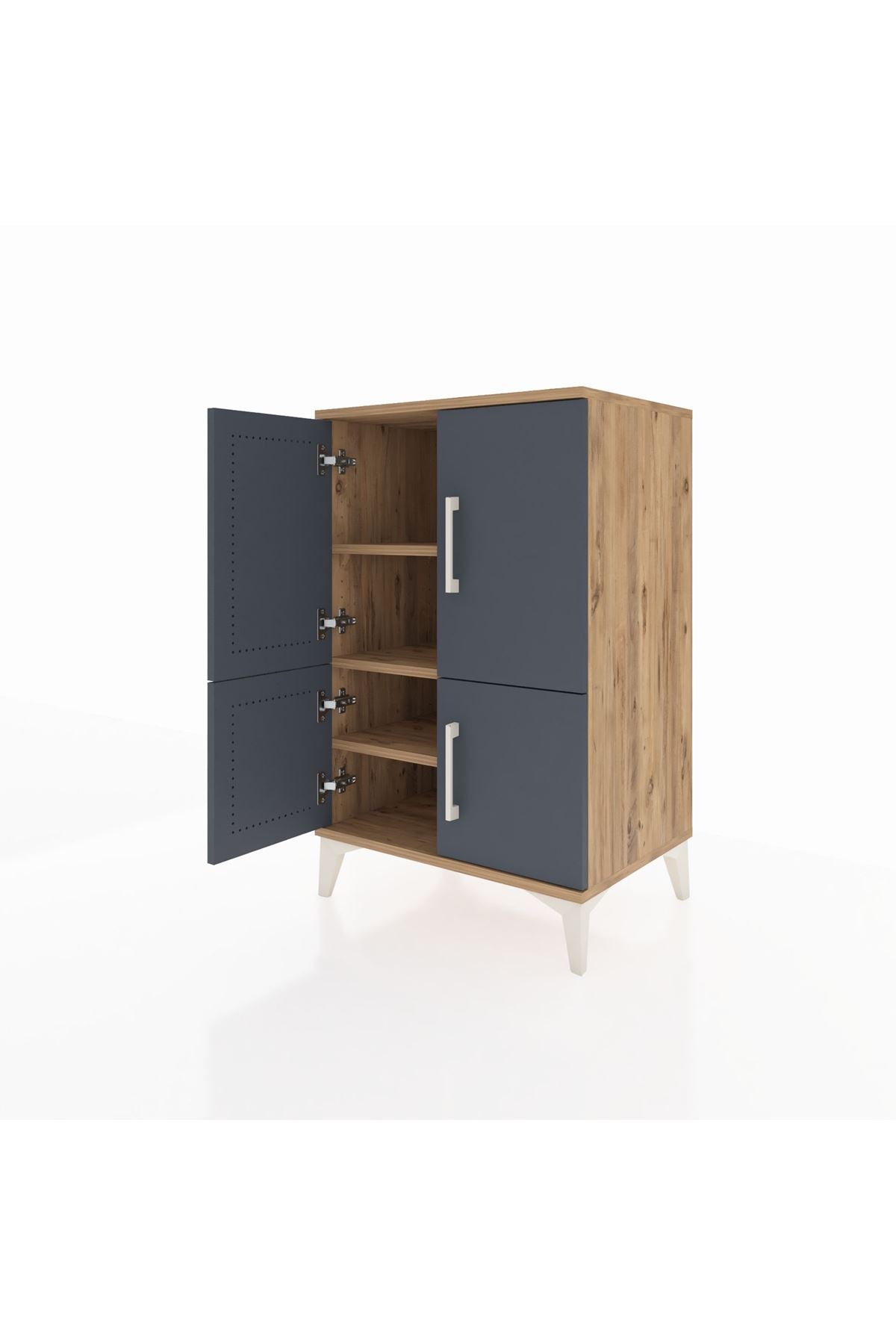 Hyperion Komodin 3 Raflı 4 Kapaklı 60x44x96 Çam-Antrasit