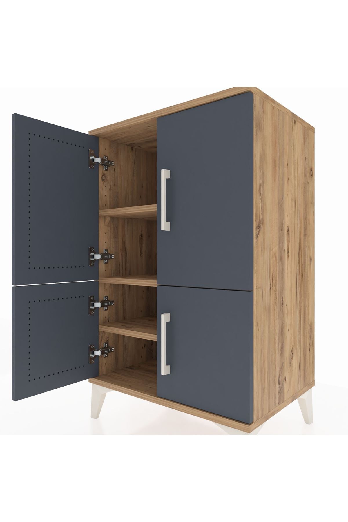 Hyperion Komodin 3 Raflı 4 Kapaklı 60x44x96 Çam-Antrasit