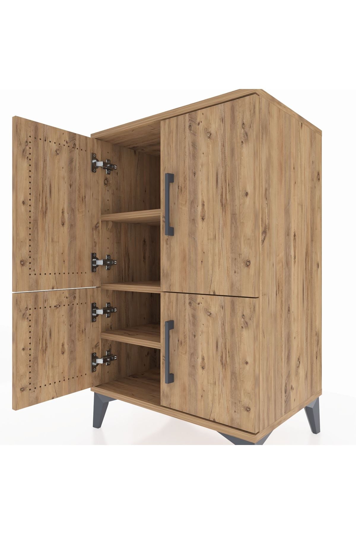 Hyperion Komodin 3 Raflı 4 Kapaklı 60x44x96 Çam-Çam