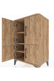 Hyperion Komodin 3 Raflı 4 Kapaklı 60x44x96 Çam-Çam
