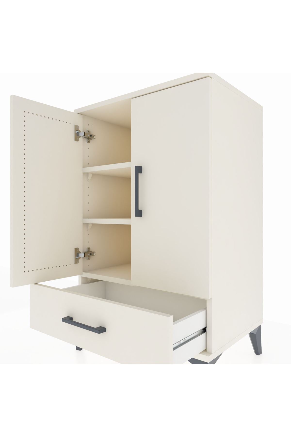 Hyperion Komodin 3 Raflı Tek Çekmeceli 2 Kapaklı 60x44x96 Aytaşı-Aytaşı