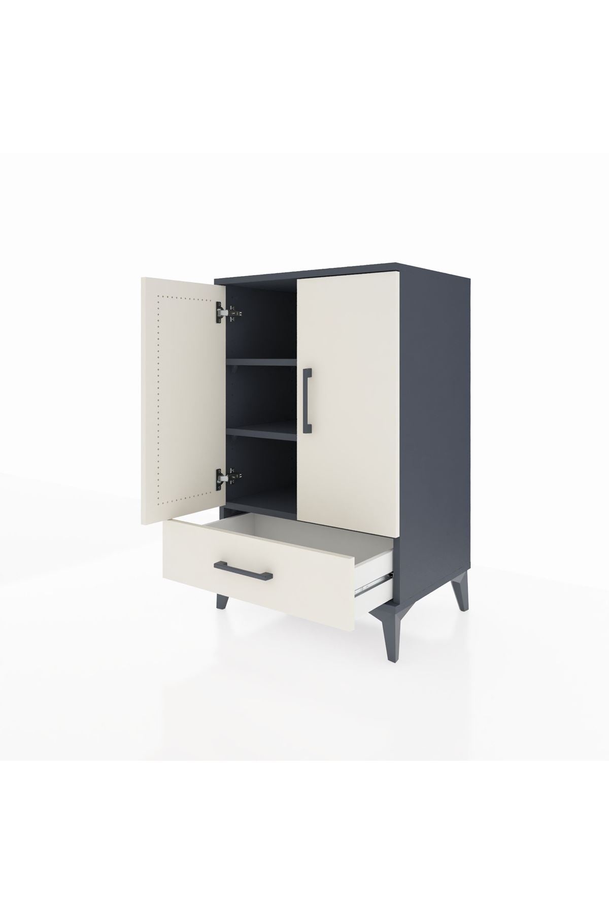 Hyperion Komodin 3 Raflı Tek Çekmeceli 2 Kapaklı 60x44x96 Antrasit-Aytaşı