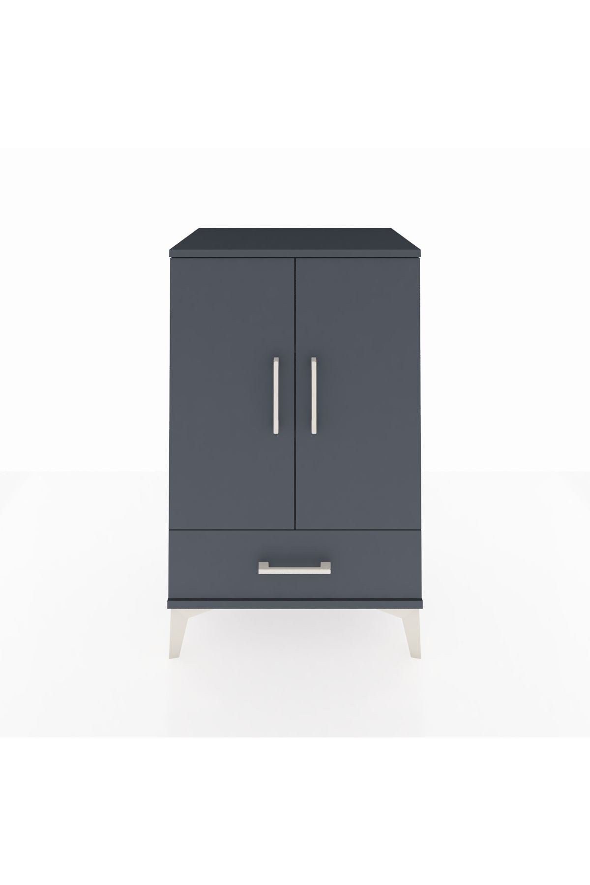 Hyperion Komodin 3 Raflı Tek Çekmeceli 2 Kapaklı 60x44x96 Antrasit-Antrasit