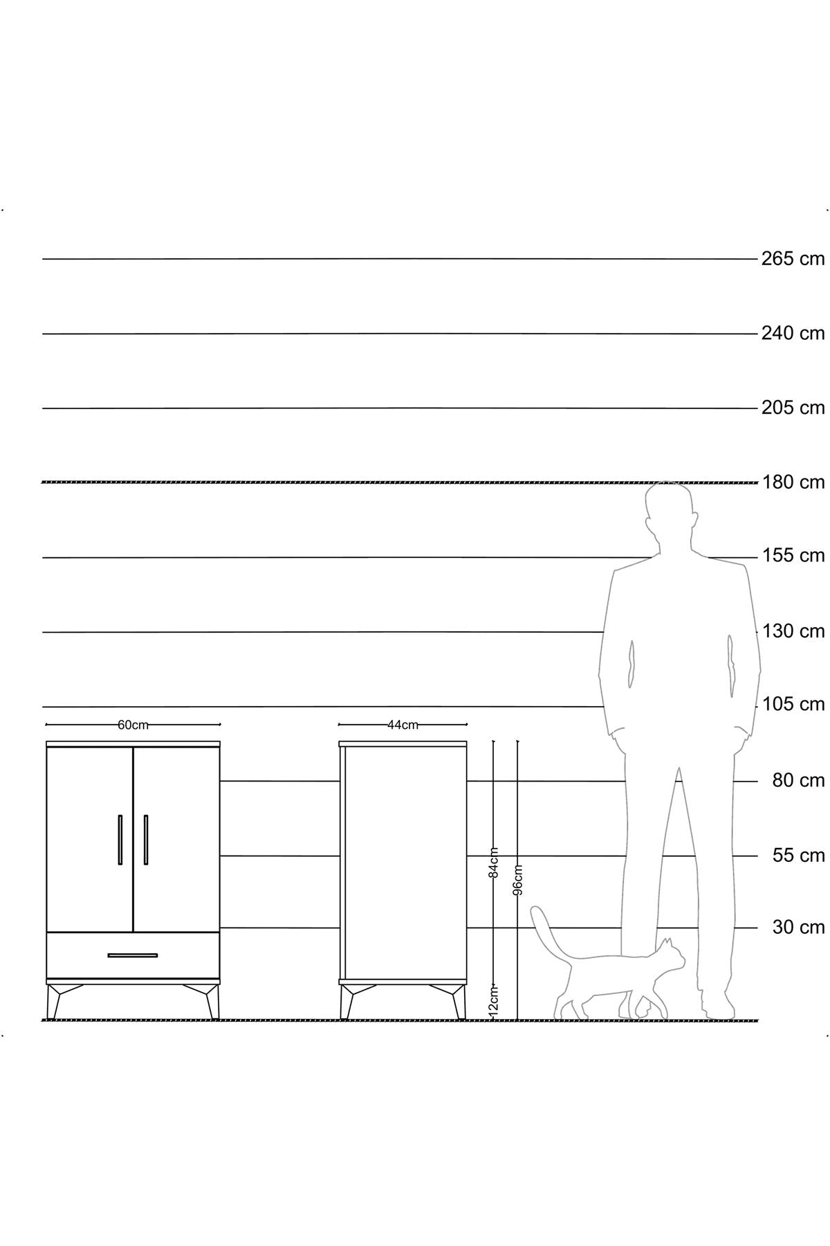Hyperion Komodin 3 Raflı Tek Çekmeceli 2 Kapaklı 60x44x96 Antrasit-Aytaşı