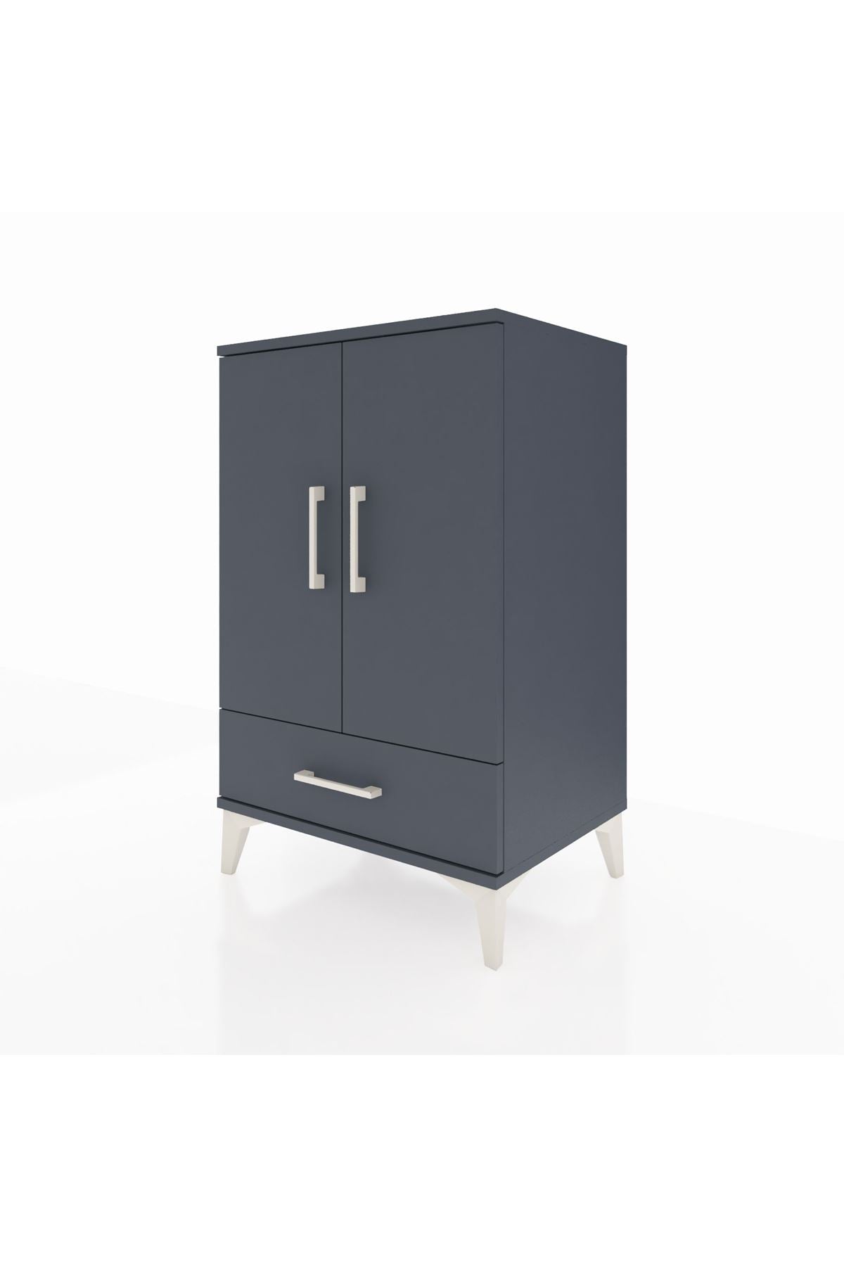 Hyperion Komodin 3 Raflı Tek Çekmeceli 2 Kapaklı 60x44x96 Antrasit-Antrasit