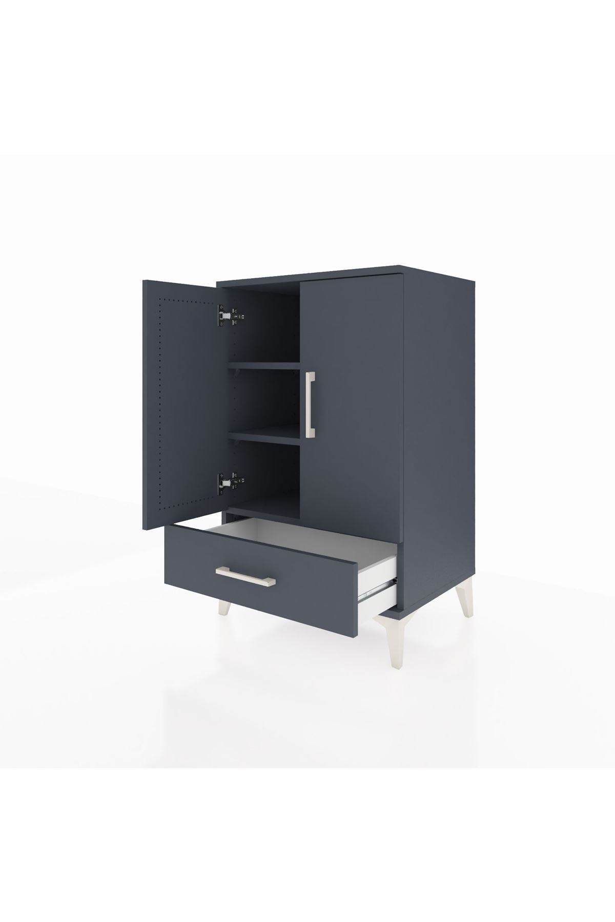 Hyperion Komodin 3 Raflı Tek Çekmeceli 2 Kapaklı 60x44x96 Antrasit-Antrasit