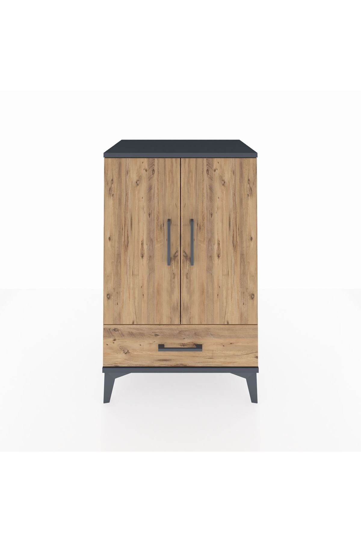 Hyperion Komodin 3 Raflı Tek Çekmeceli 2 Kapaklı 60x44x96 Antrasit-Çam