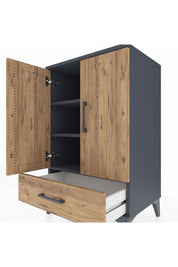Hyperion Komodin 3 Raflı Tek Çekmeceli 2 Kapaklı 60x44x96 Antrasit-Çam