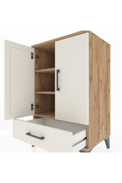 Hyperion Komodin 3 Raflı Tek Çekmeceli 2 Kapaklı 60x44x96 Çam-Aytaşı